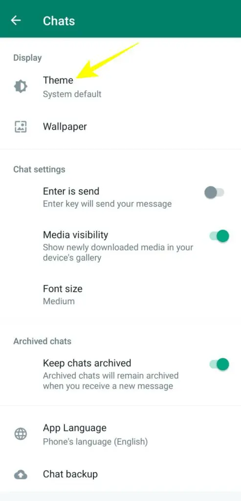 Steps to enable dark mode in WhatsApp