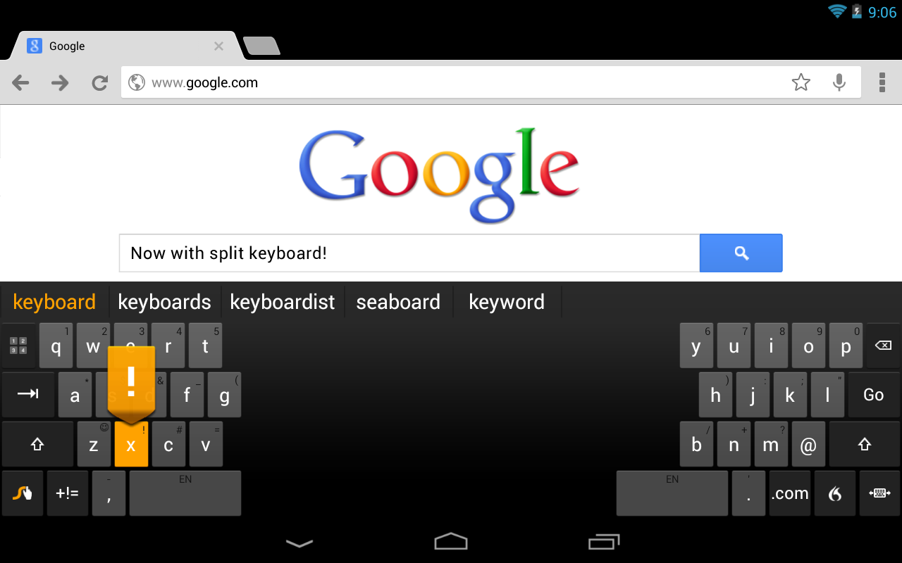 swype split keyboard