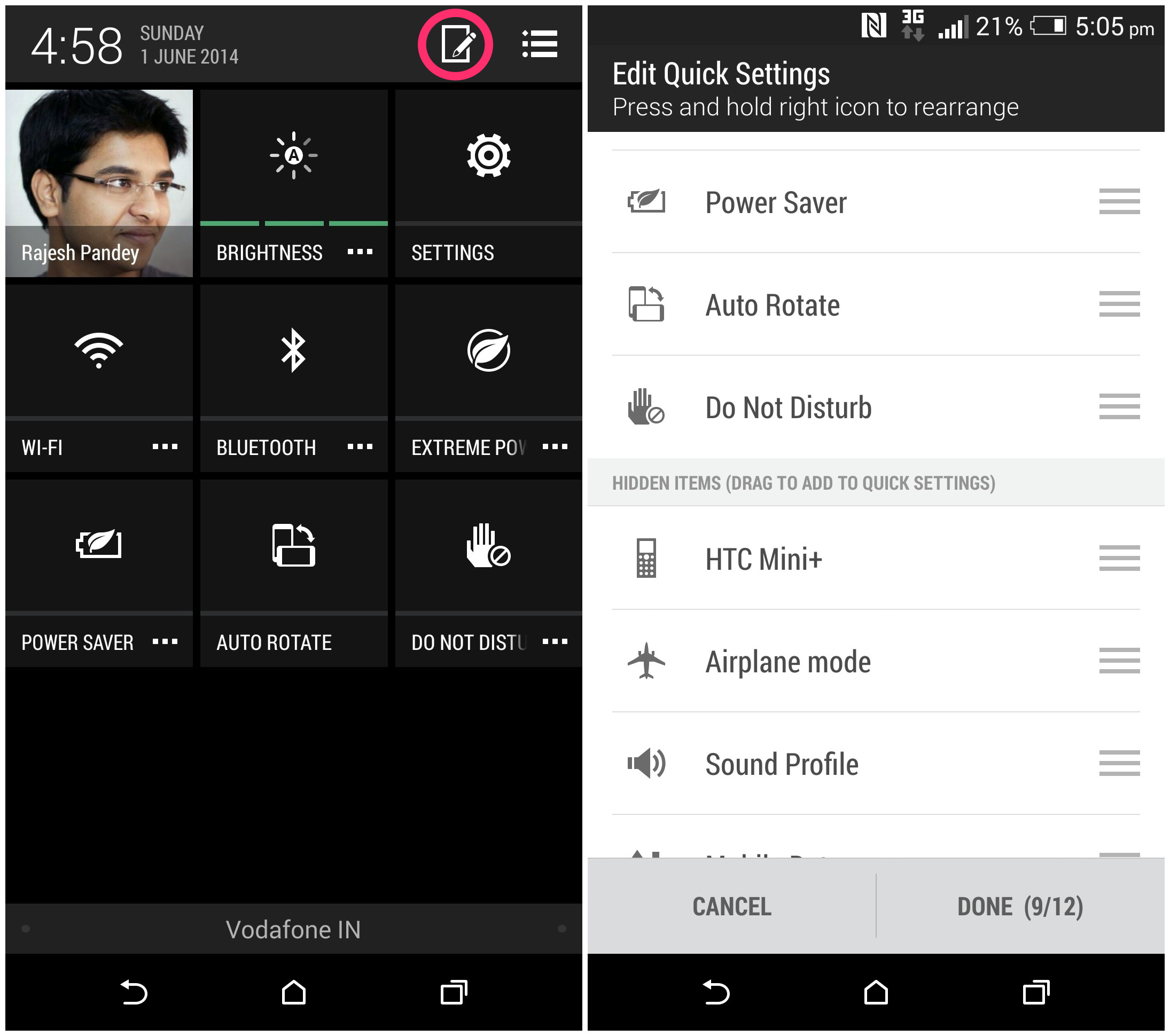 Edit Quick Settings on HTC One M8