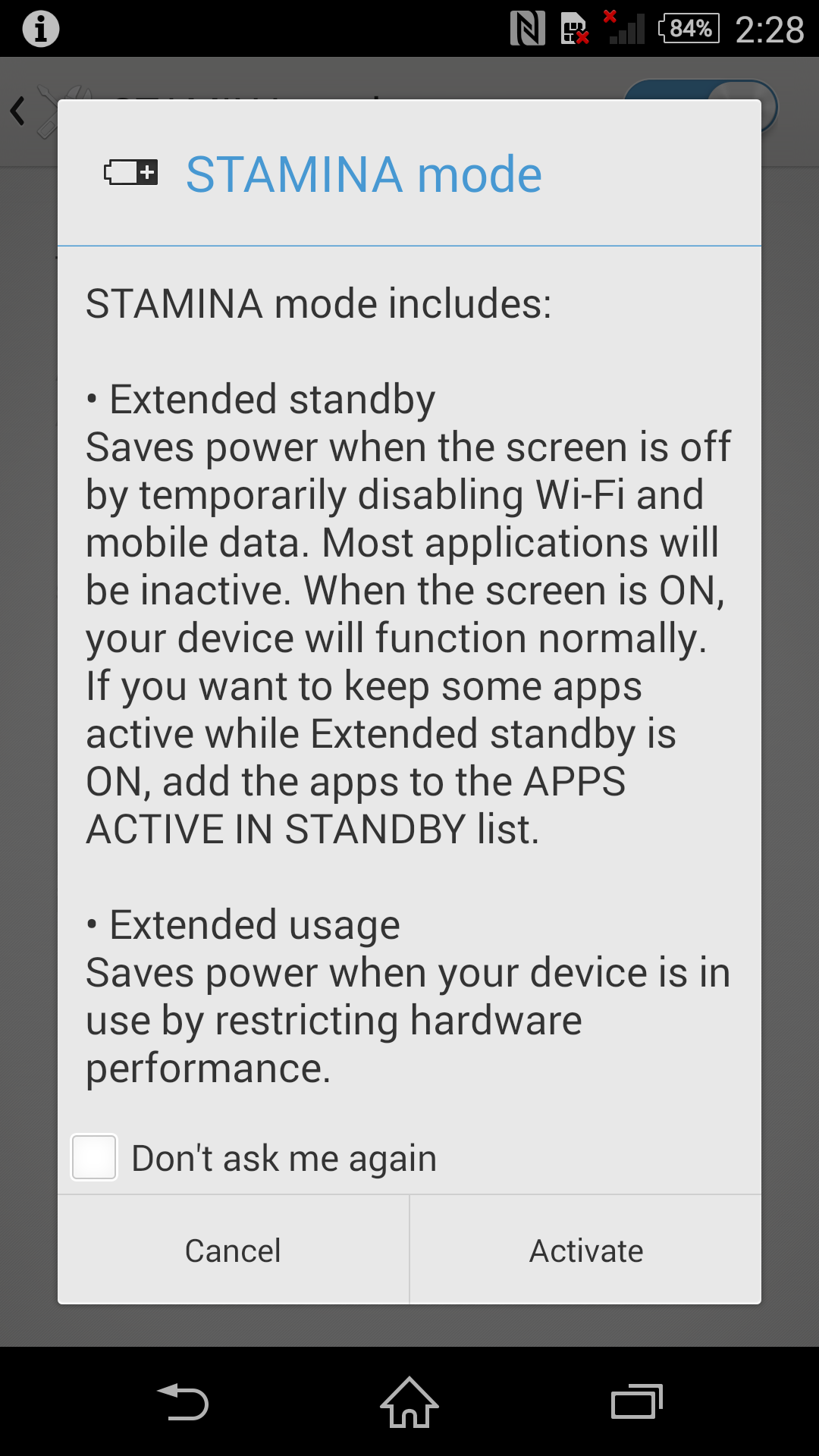 sony stamina mode