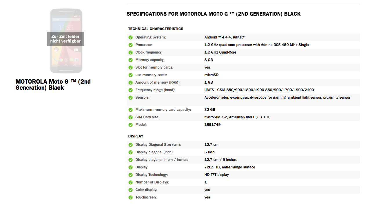 Moto G2 specs