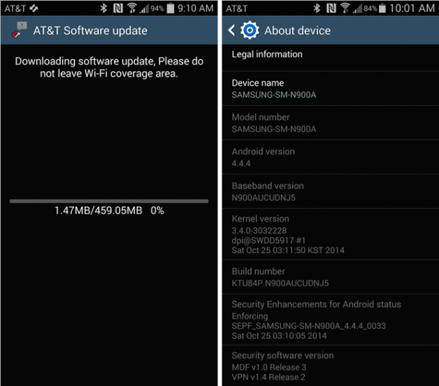 image ATT Galaxy Note 3 Android 4.4.4 update