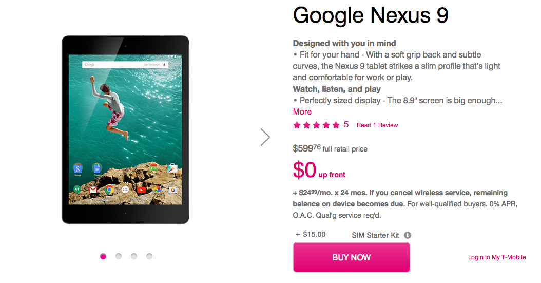 Nexus 9 with LTE has gone on sale for T-Mobile