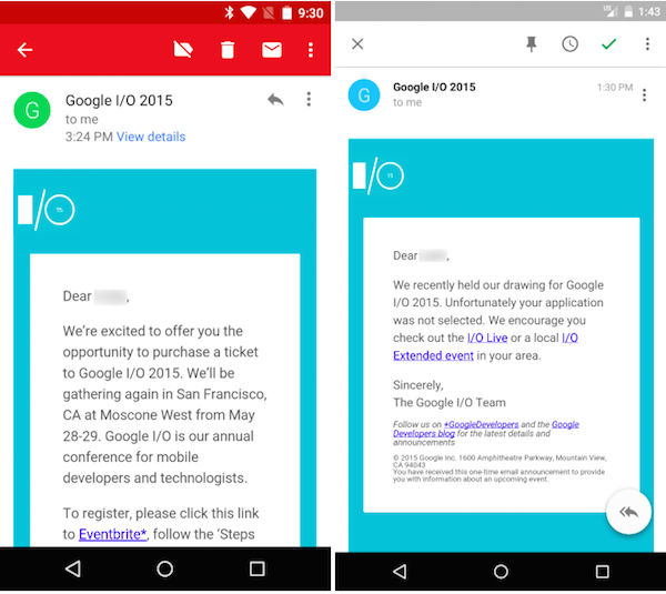 Google I/O 2015 rejection emails
