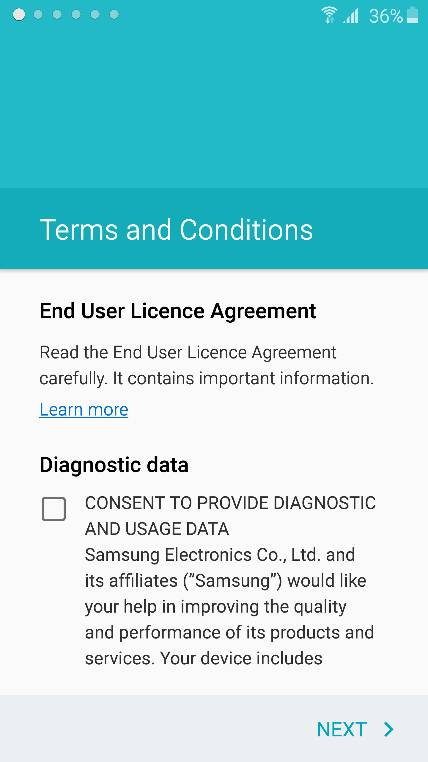 Galaxy S6 EULA agreement