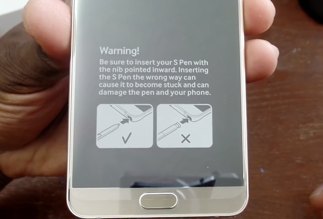 Galaxy Note 5 S Pen insert warning