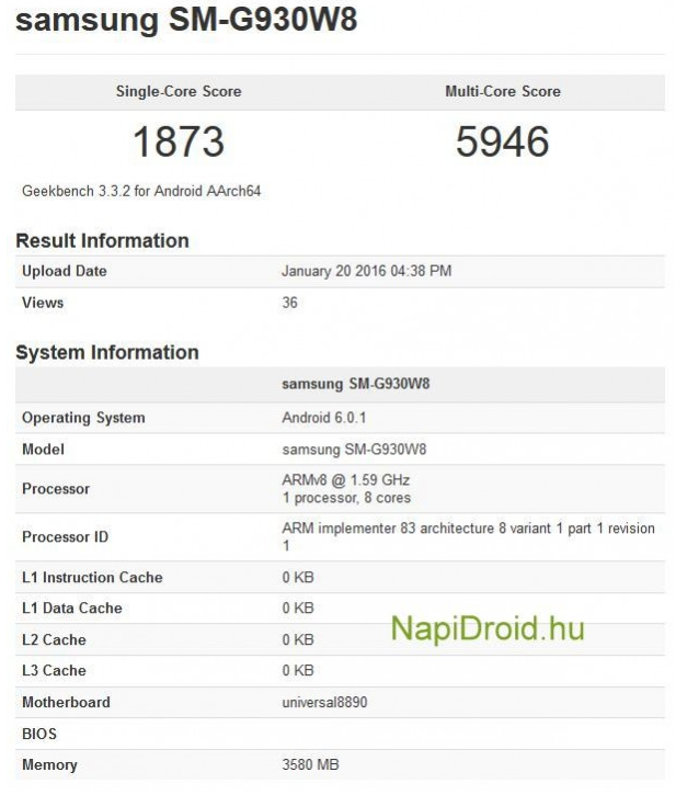 Samsung Galaxy S7 Geekbench score