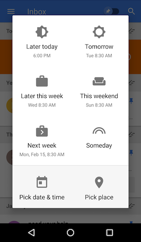 Inbox by Gmail Snooze option