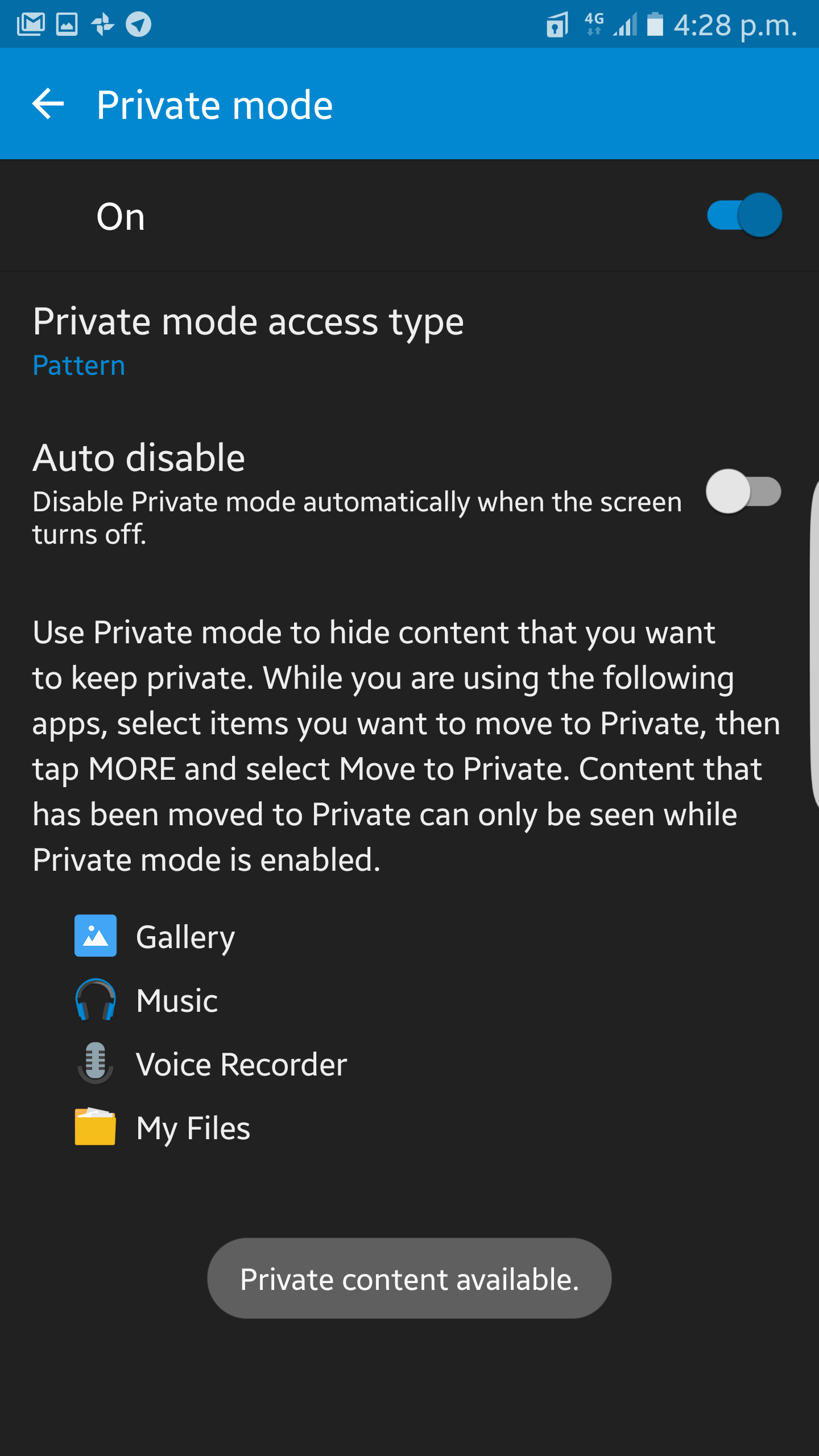 Galaxy S7 private mode