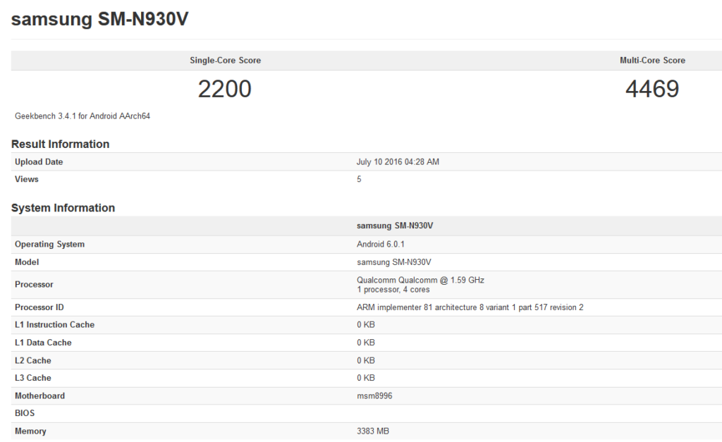 Galaxy Note 7 geekbench