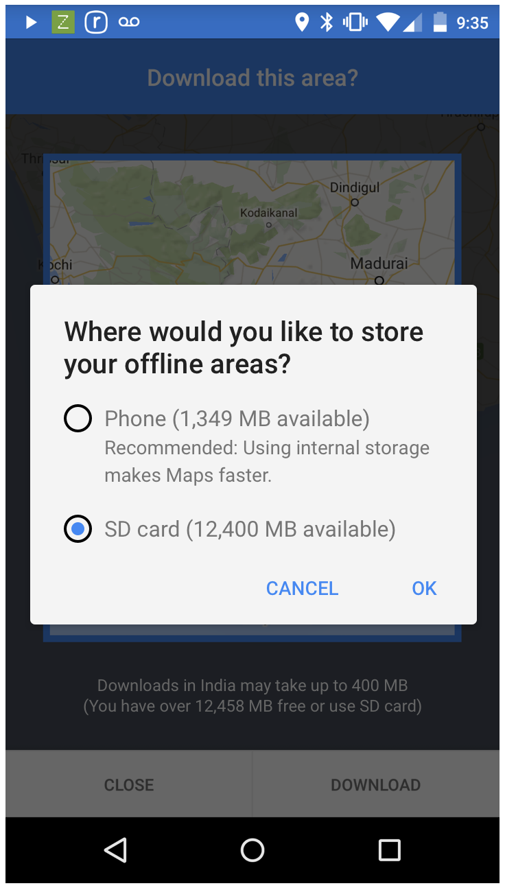 Google Maps SD card storage