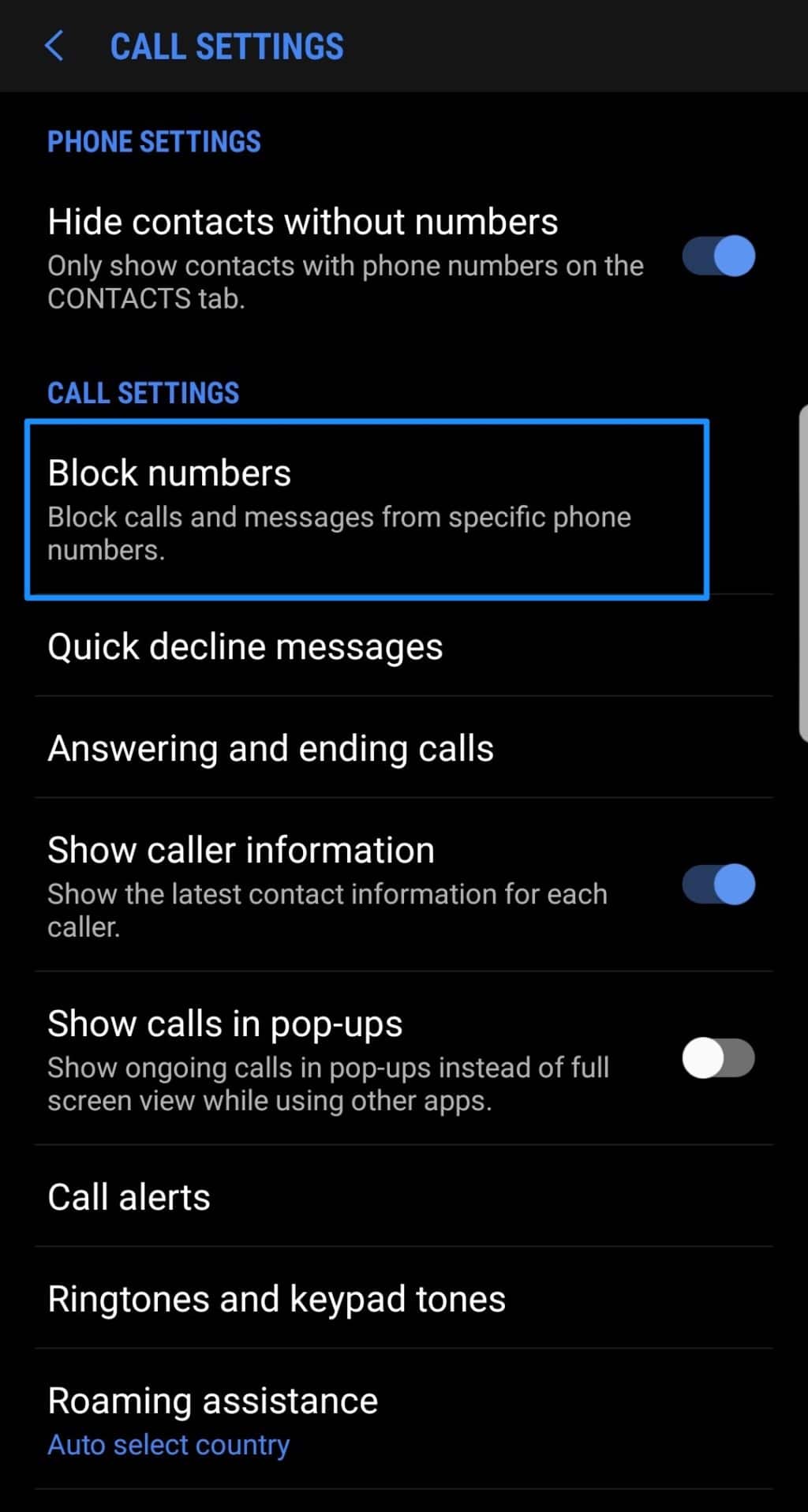 S8 Note8 Block Calls