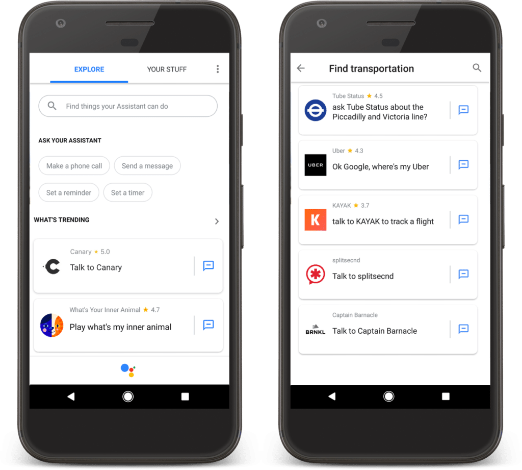 Google Assistant subcategories
