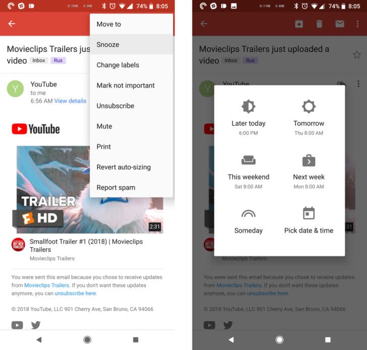 Gmail snooze android