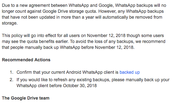 WhatsApp Drive backup