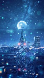 blue night big moon anime scenery 4k uo 1440x2560