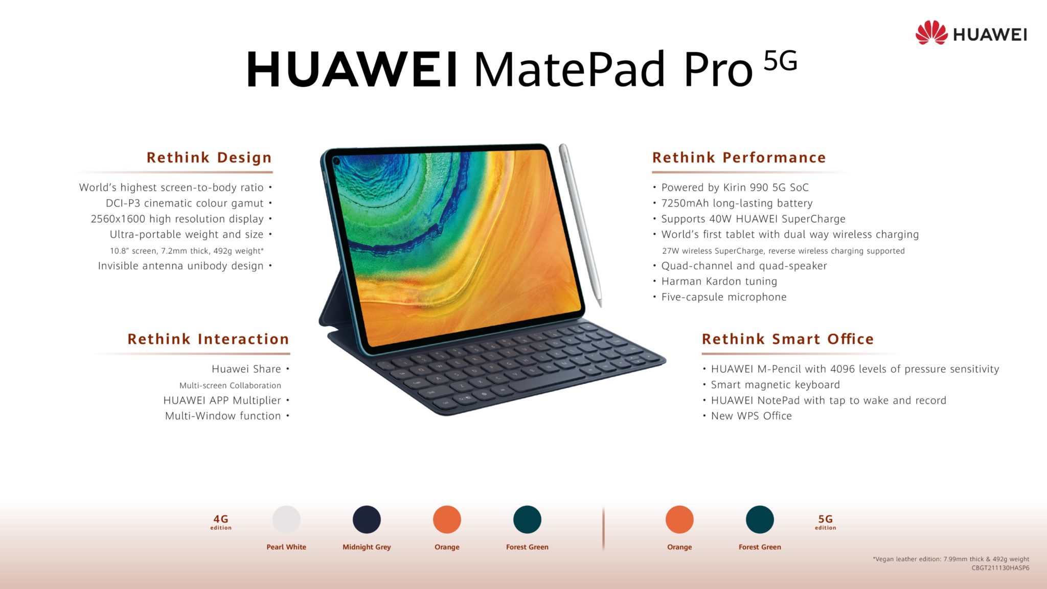 HUAWEI MatePad Pro Tablet 5G Version 10.8 Kirin 990 8GB 512GB Orange