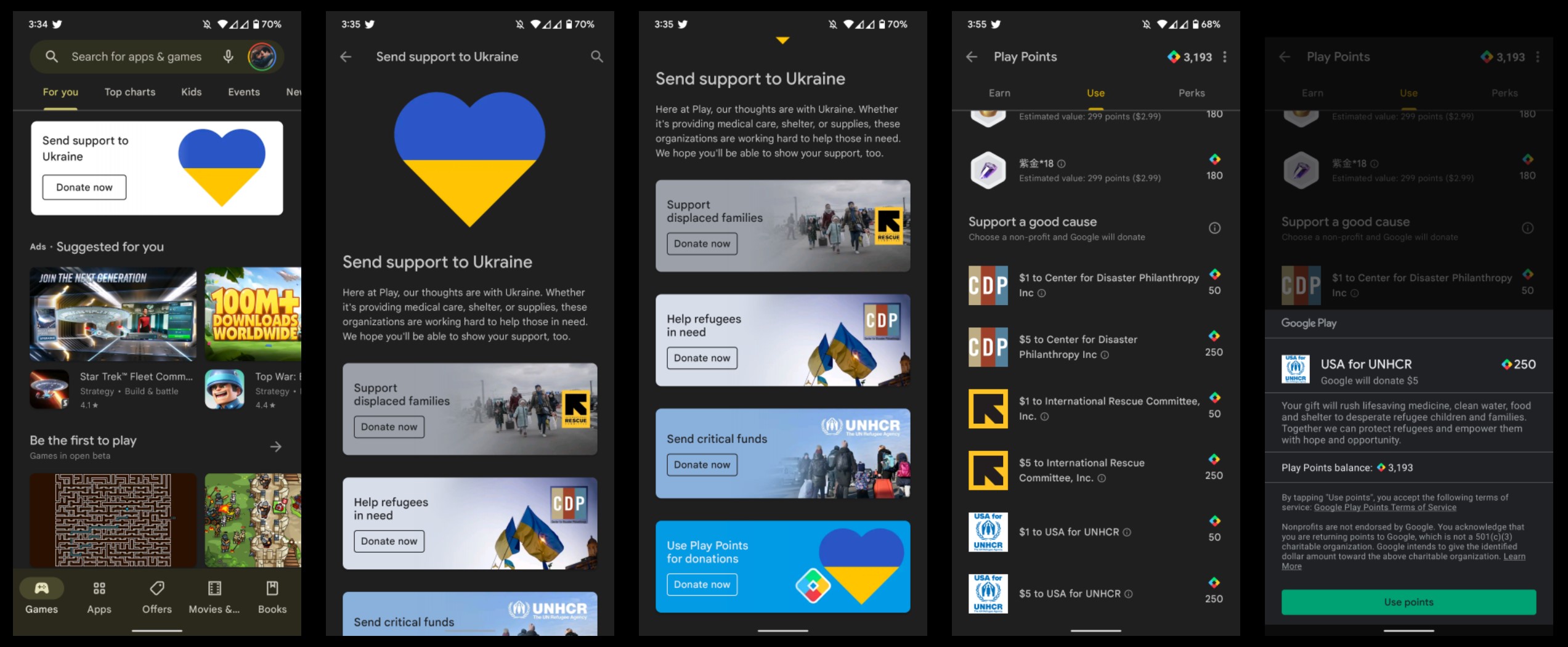 Google Play Store Ukraine Donations