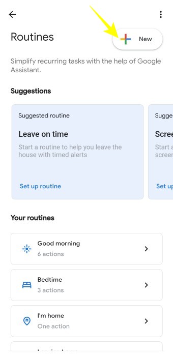 Creating a new routine in Google Assistant