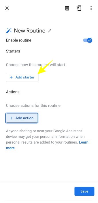 Creating a new routine in Google Assistant