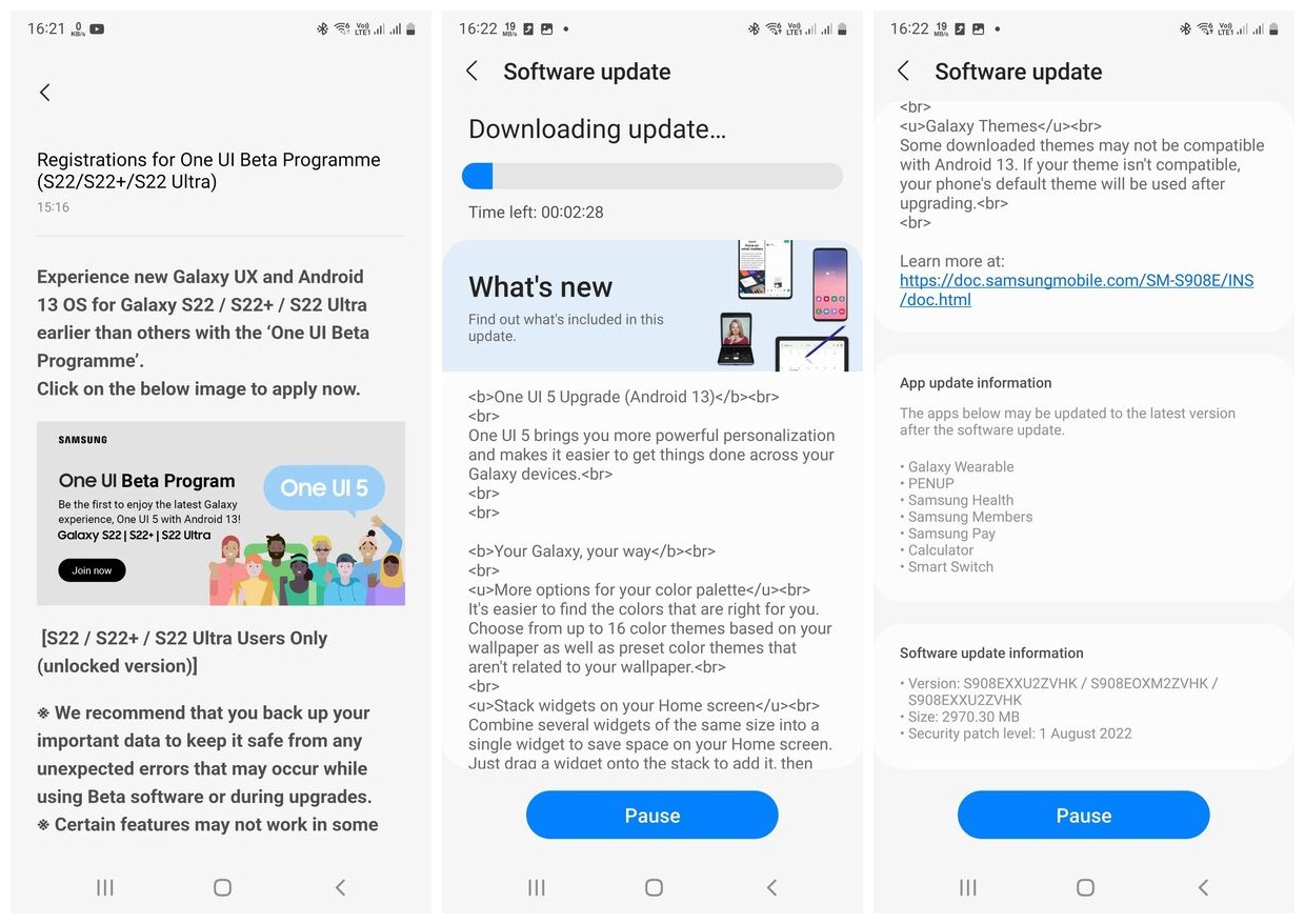 Here's a look at Galaxy S22 runnng Android 13 and One UI 5.0 beta