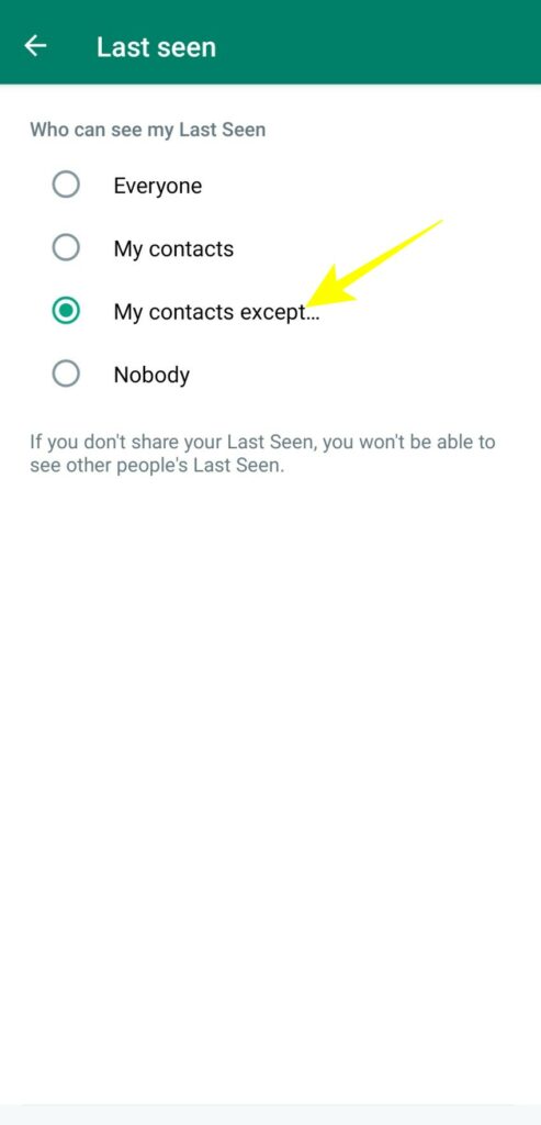 Steps to hide your last seen from selected contacts