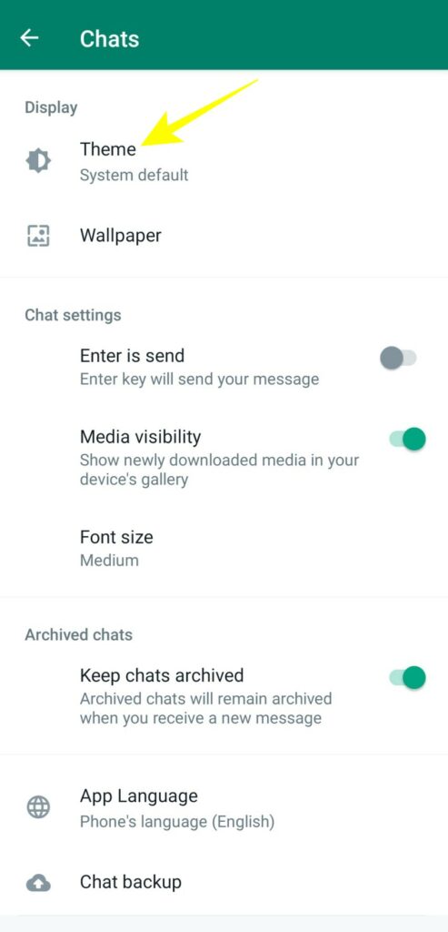 Steps to enable dark mode in WhatsApp