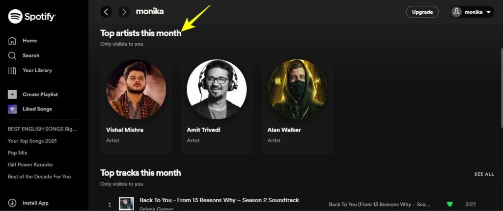 Spotify view your top songs and artists for the month