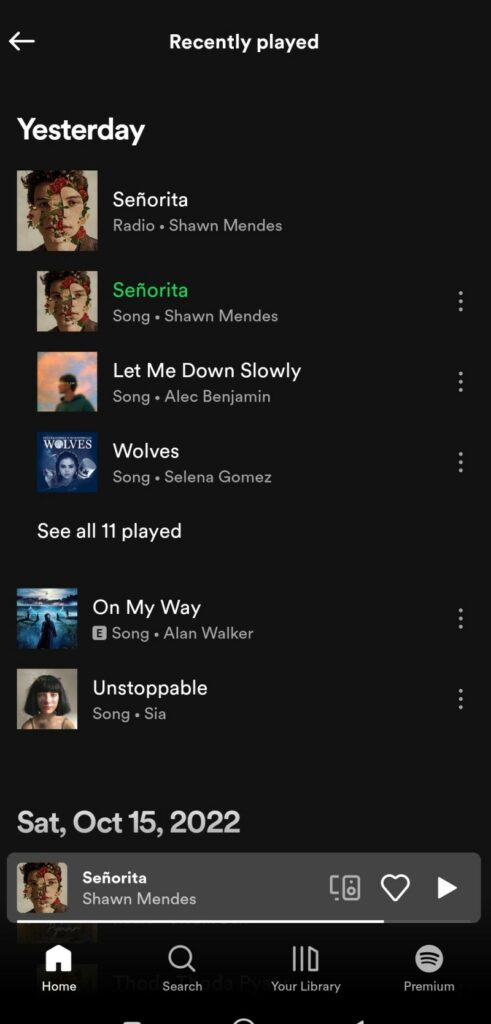 View recently played tracks on Spotify